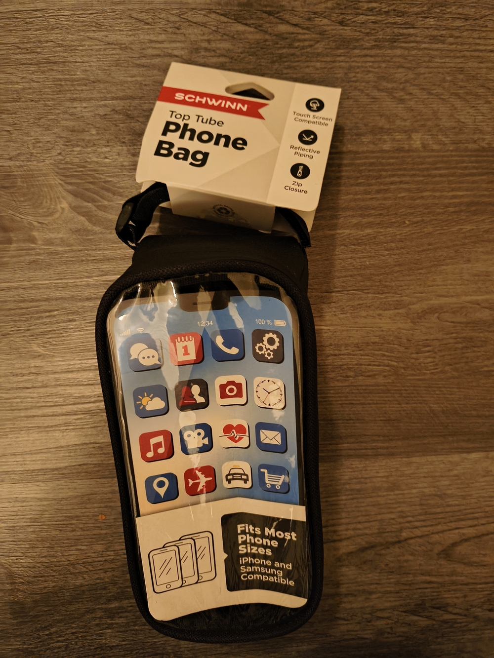Schwinn Black Bike Top Tube Phone Pouch with Clear Touch Window